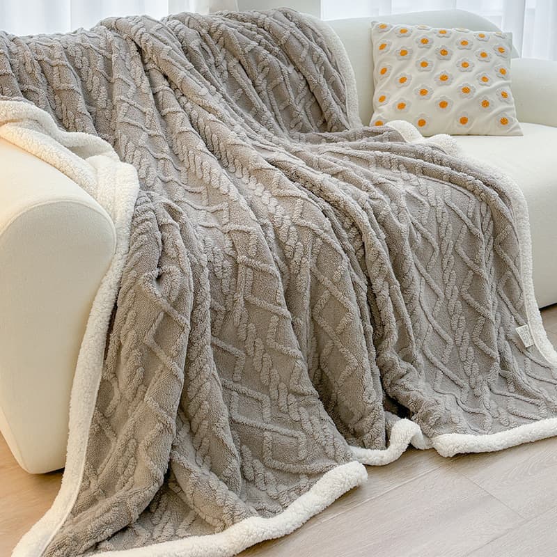 Grey 180 × 200 cm Double Blanket, Taffeta Fleece Blanket - Grey Fleece