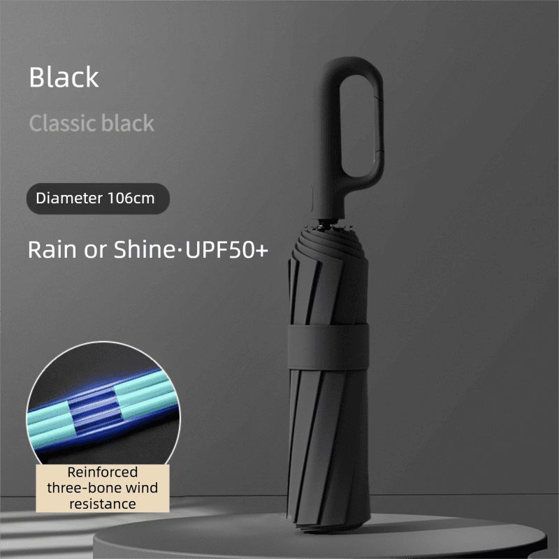 Black Heavy Duty Fully Automatic Carabiner Umbrella - Size 106 cm
