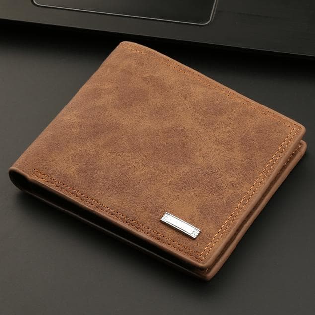 2-Piece Brown Men's Vintage Style Bifold Wallet - High-Capacity PU Leather