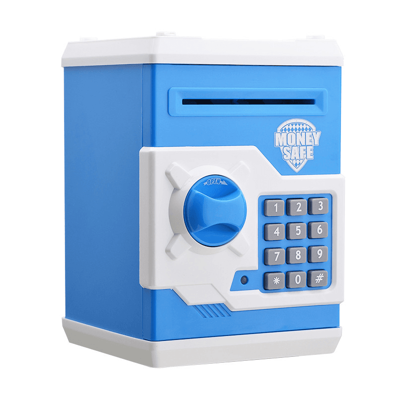 Blue and White Electronic Password Piggy Bank - An ATM-style - Blue White