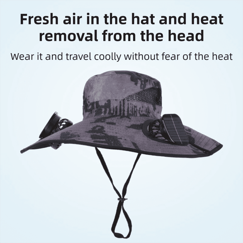 Camouflage Grey Dual Turbo Fan Sun Hat with Square - Camouflage Grey Square