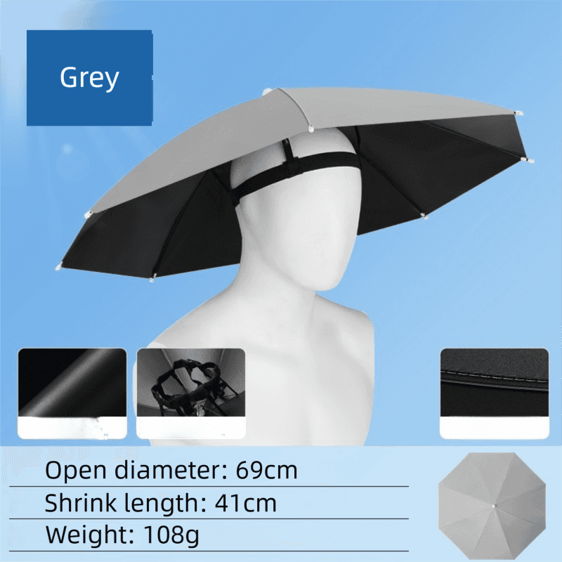 Grey Foldable Sun & Rain Umbrella Hat (Diameter 69 cm) - 99% UV Potective