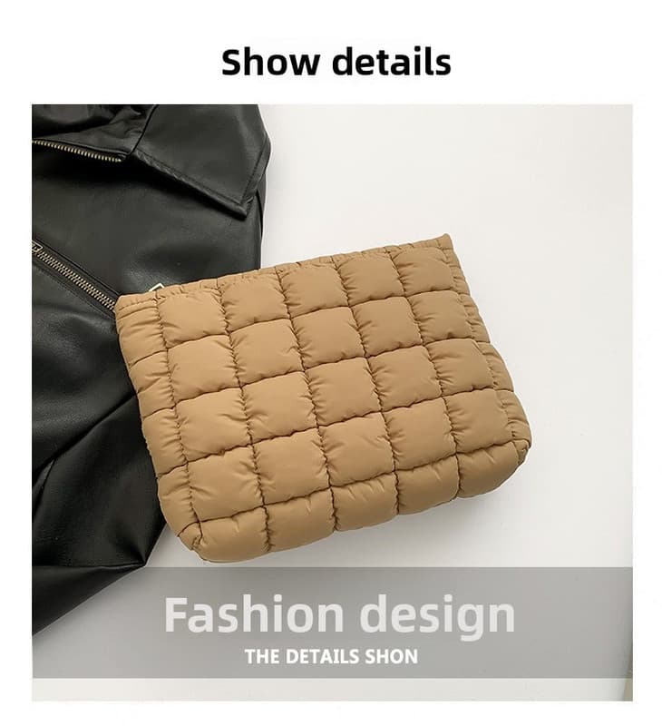 Black Puffer Makeup Bag Quilted Pouch Cosmetic Organizer Bag Soft Nylon