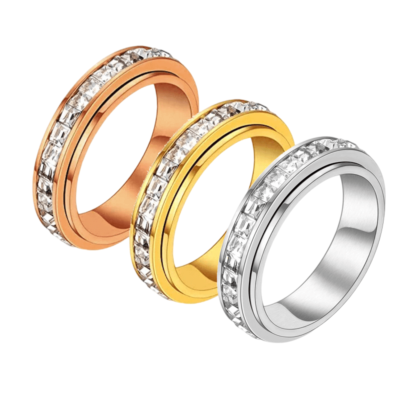 3-Piece Anxiety Spinner Meditation Bands Set - Full Zircon Inlaid Stainless