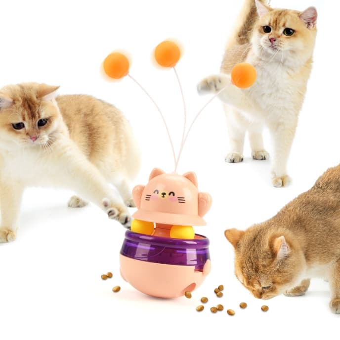 2-Piece Pink Interactive Cat Tumbler Toy - 3-in-1 Treat Dispensing Puzzle
