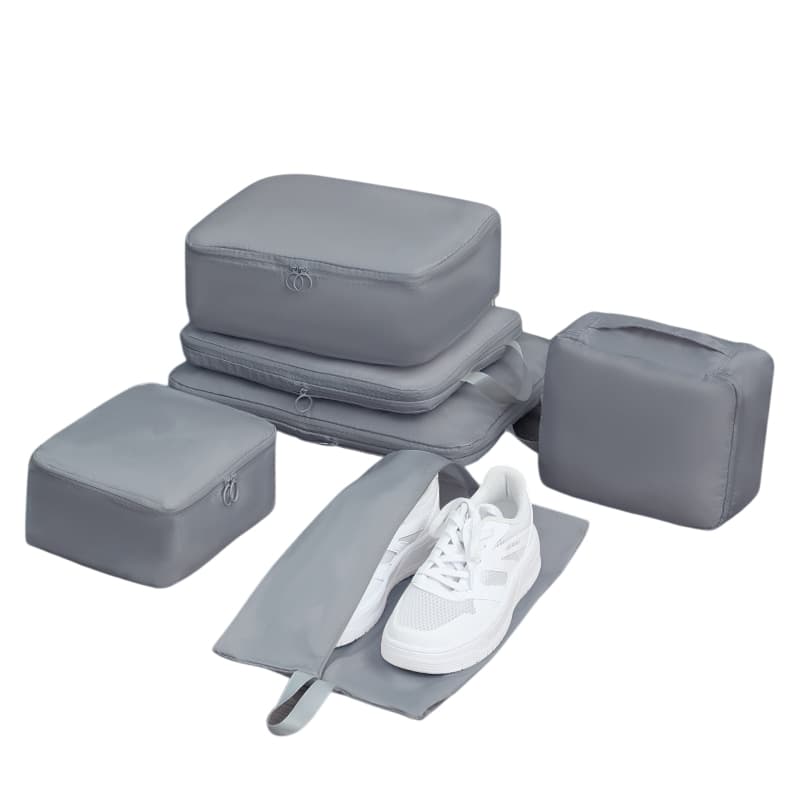 6-Piece Grey Memory Fabric Travel Compression Packing Cubes Set