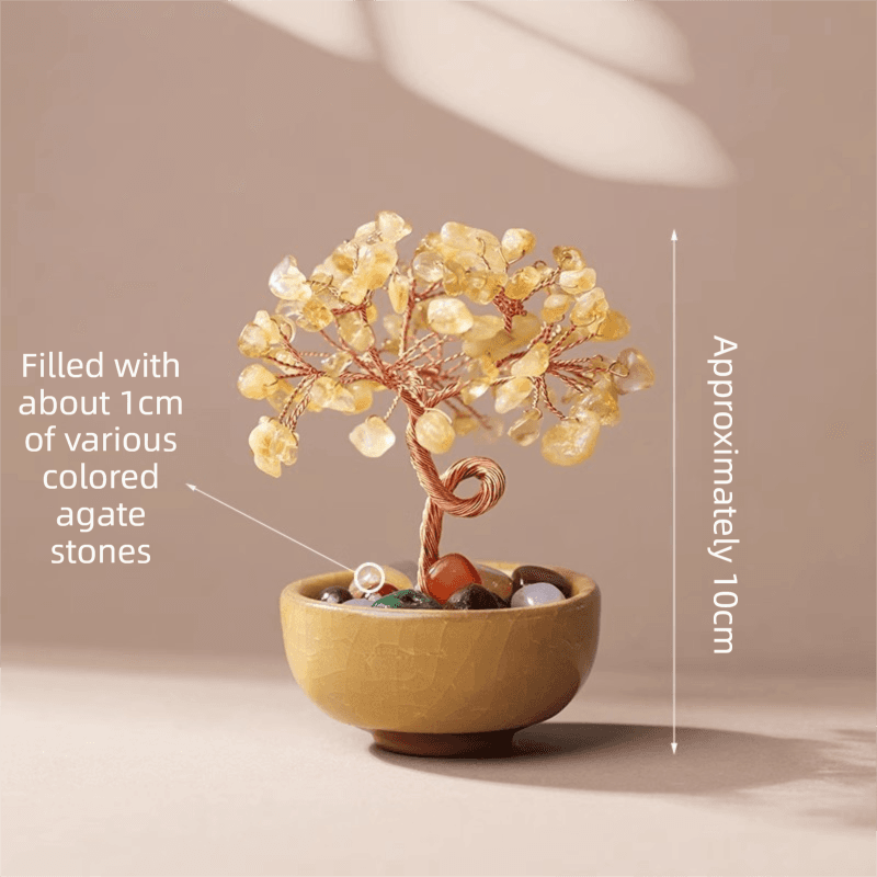 Natural Yellow Crystal Money Tree with Agate Basin & Adjustable Wire