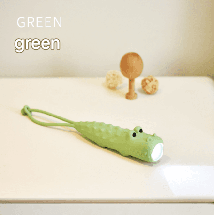 Green Crocodile Silicone LED Flashlight for Kids - USB Rechargeable