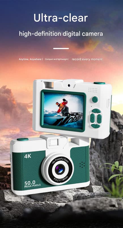 Compact 4K Digital Camera - 50MP, 16x Zoom, 2.4-inch IPS Screen - Black
