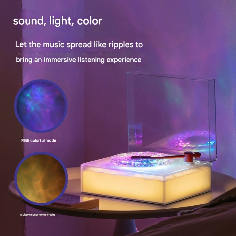 Retro Vinyl Bluetooth Speaker with Water Ripple Light Projection - Blue