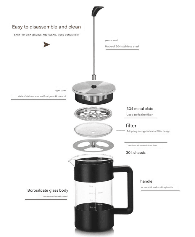 Black Classic 1000 ml French Press Coffee & Tea Maker - Heat-Resistant