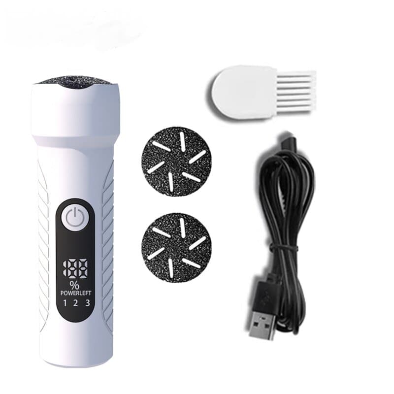 White Waterproof Electric Foot File with LED Display - Rechargeable Callus