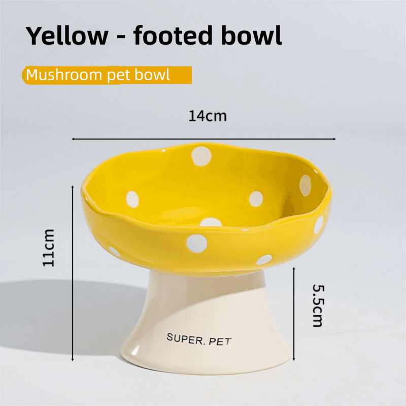 Yellow Elevated 15° Tilted Ceramic Cat Bowl - Anti-Chin Acne Glaze Finish