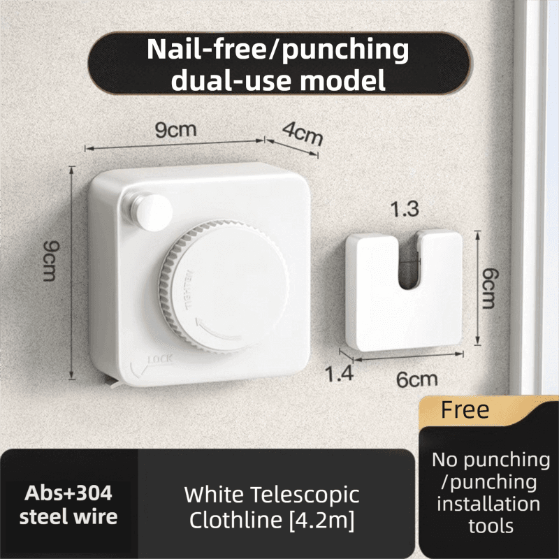 White 4.2M Heavy Duty Invisible Retractable Clothesline - Rustproof