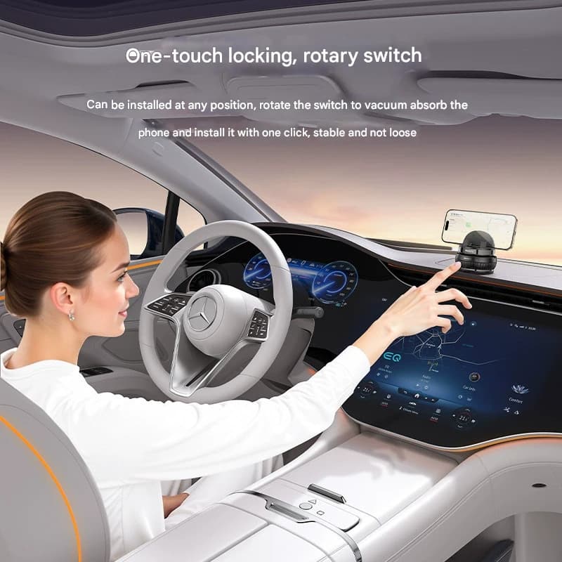 Universal Car Dashboard Phone Holder with Rotary Suction Cup & 360° - Black