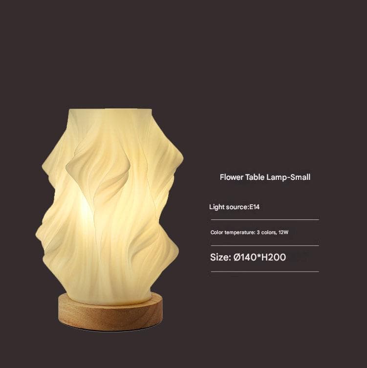 Unique Pleated Design Table Lamp - 3D Printed Washable Shade - Flowers