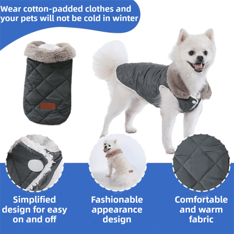 M Size Pink Winter Padded Cotton Dog Thermal Plaid Vest with Faux Fur Collar
