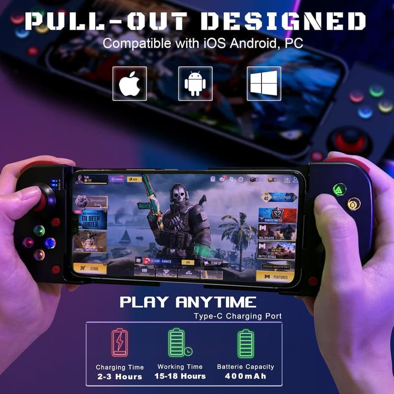 Portable Telescopic Mobile Game Controller - Bluetooth 5.0 - Blue