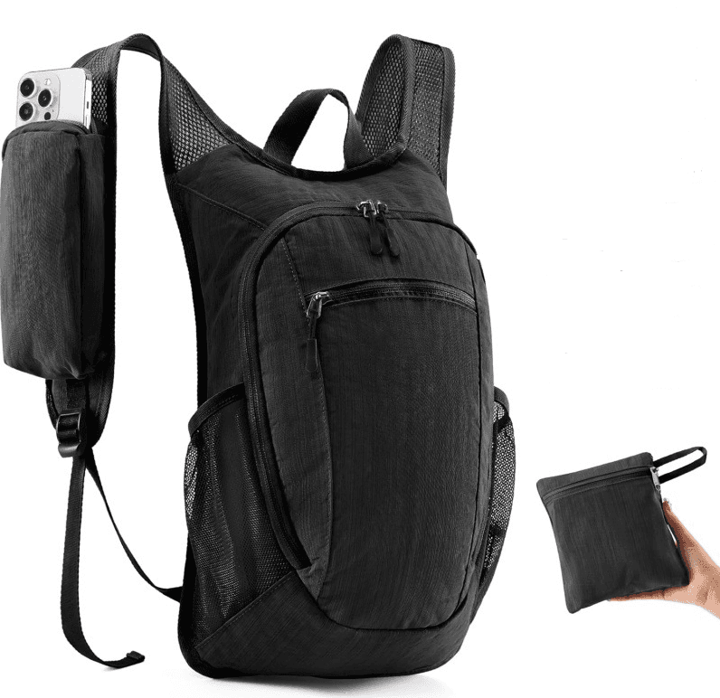 Black Ultra-Lightweight Packable Backpack (10L) - Foldable Daypack