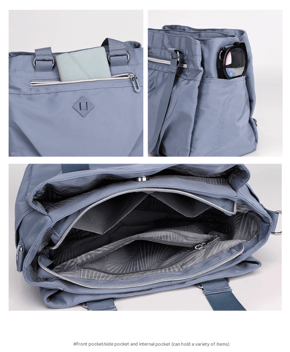 Blue Versatile Water-Repellent Nylon Tote Bag - Lightweight Multi-Pocket