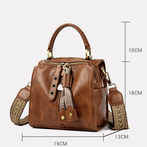 Black Vintage Look PU Leather Box Bag - Top Handle Crossbody Tote