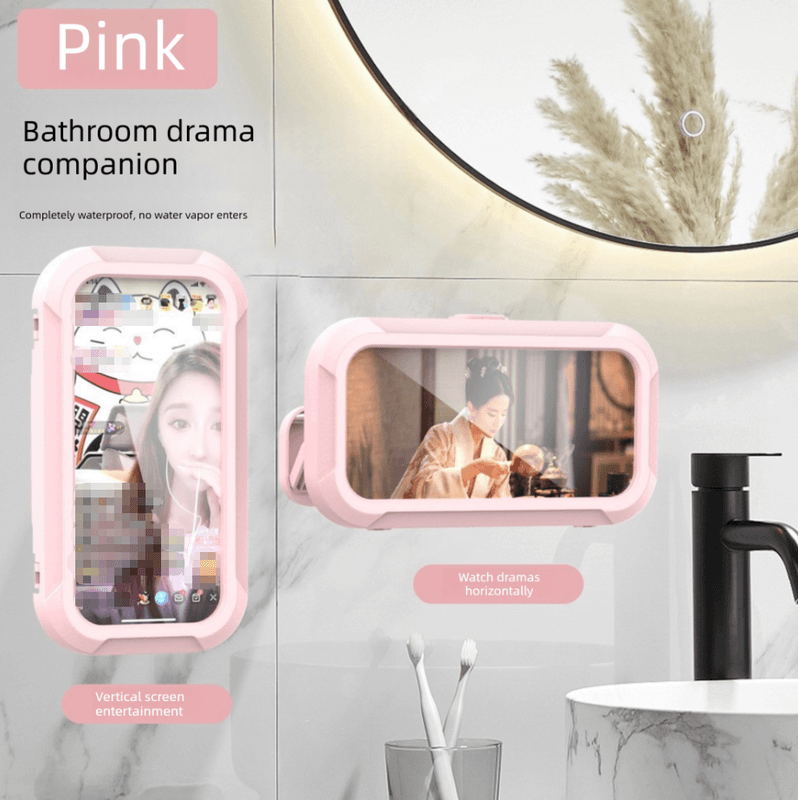 Waterproof Shower Phone Holder Pink Wall Mount - 360° Rotating Retractable