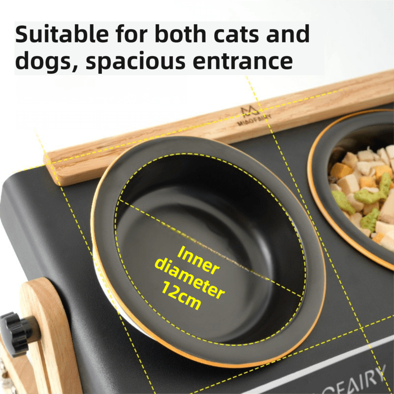 Black Elevated Adjustable (9-14 cm) Double Ceramic Bowls Pet Diner