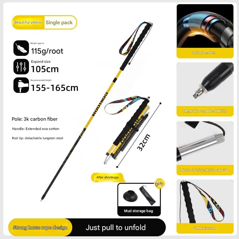Ultralight Carbon Fiber Foldable Trail Running & Hiking Pole - Yellow