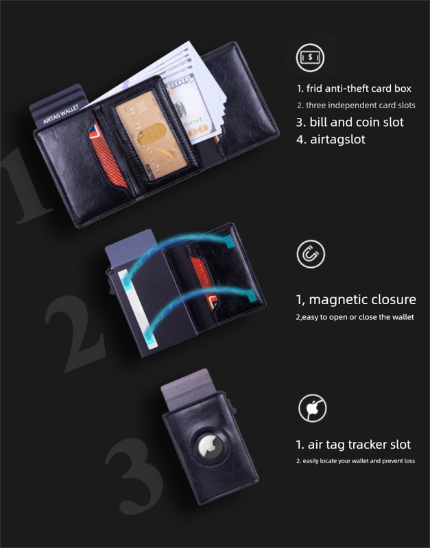 RFID Blocking Pop-Up Card Wallet with AirTag Holder - AirTag Not Included